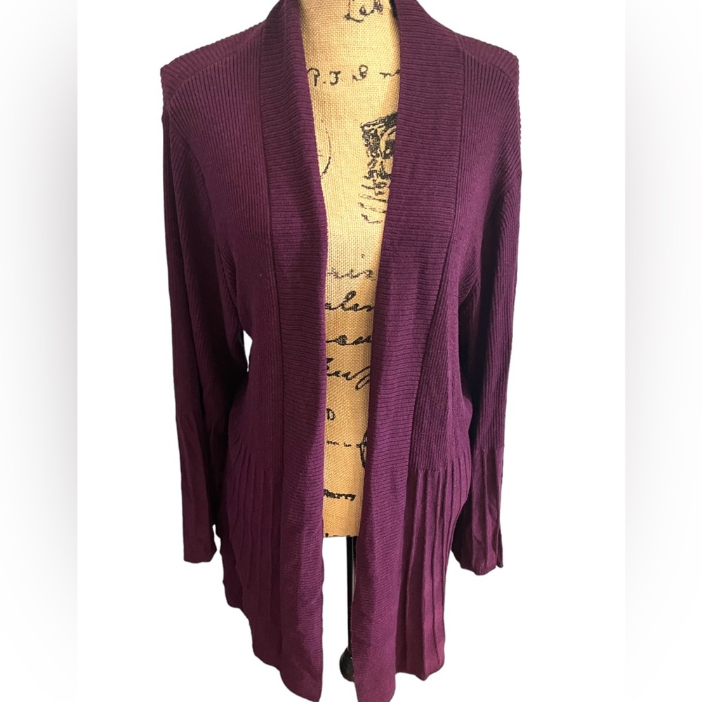 Apt. 9 Open Cardigan Sweater 1X Purple Ridged Tight Knit Long Sleeved